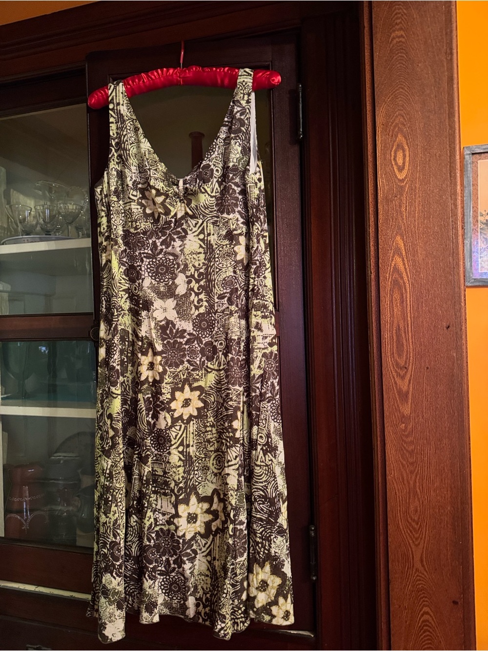 Floral A-Line Summer Dress in Brown and Cream with Hints of Green